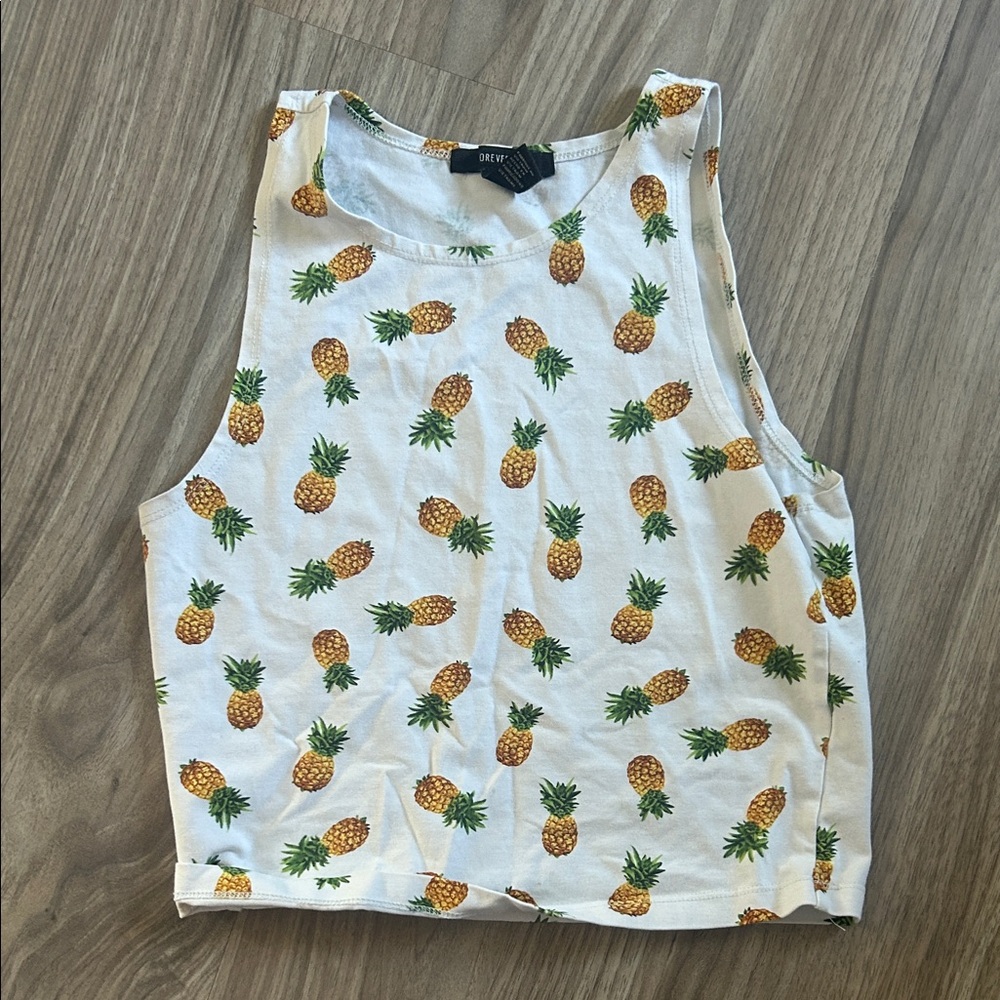 Forever 21 Pineapple Print Tank Top - White and Green